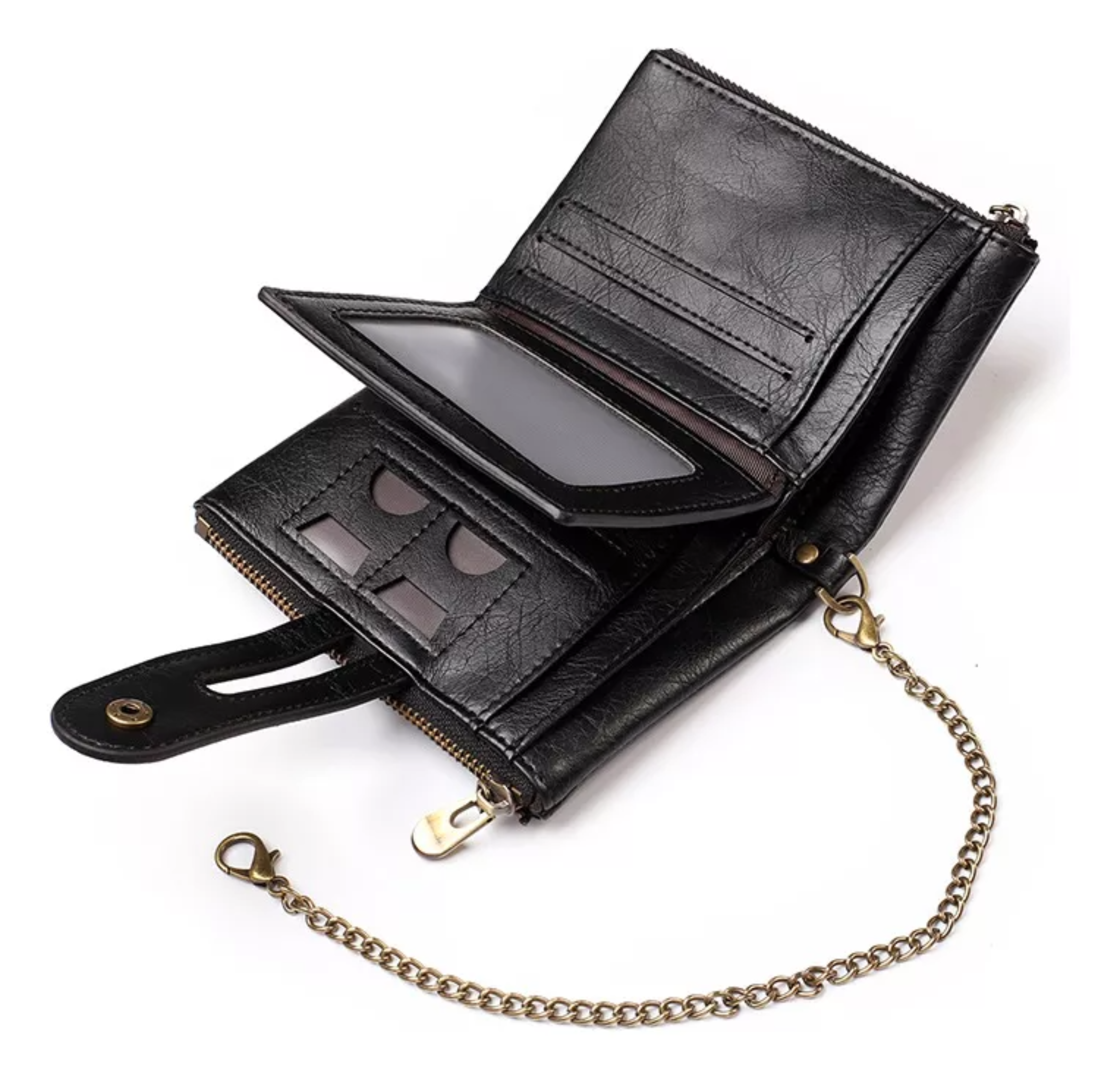 Cartera Cuero Con Cadena Billeteras Vintage Antirrobo Hombre