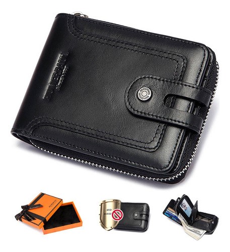 Cartera De Piel Original Con Bloqueo Rfid Regalo Para Hombre Negro