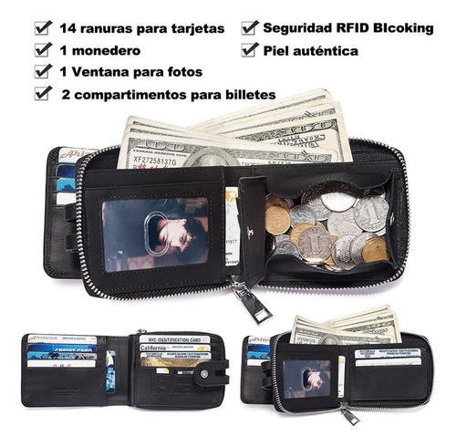 Cartera De Piel Original Con Bloqueo Rfid Regalo Para Hombre Negro