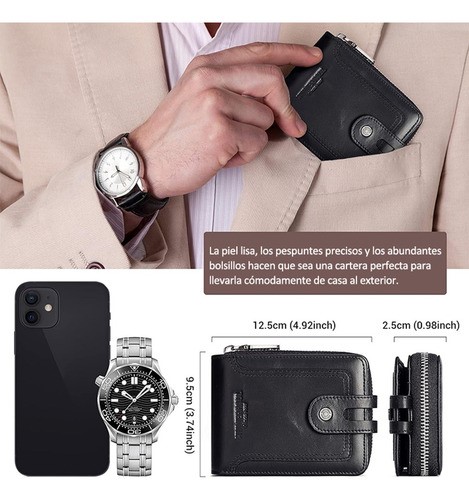 Cartera De Piel Original Con Bloqueo Rfid Regalo Para Hombre Negro
