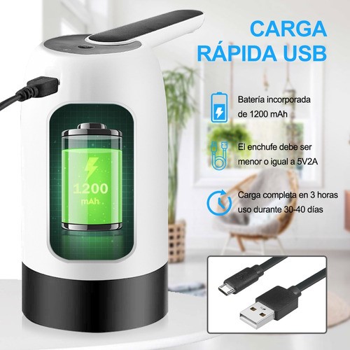 Dispensador De Agua Eléctrico Recargable Usb Bomba De Agua Blanco