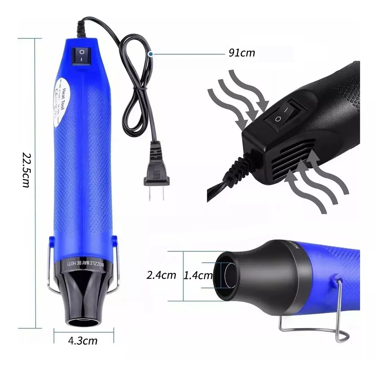 Mini Pistola De Calor 300w+530 Tubos Termorretráctiles Azul