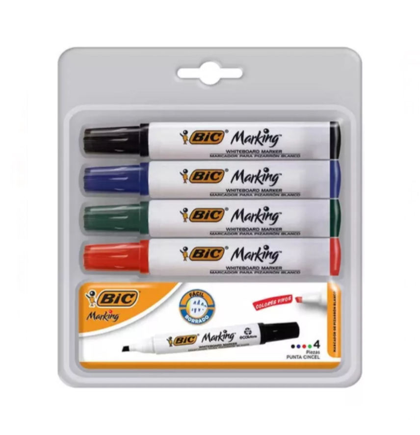 Kit Marcador Para Pizarrón Blanco Bic Marking Borrador 4 Pzs