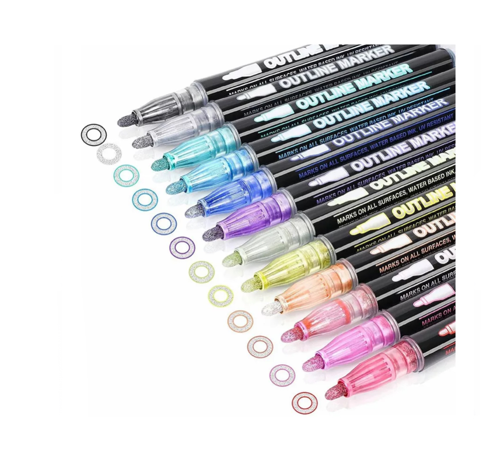 Plumon Metalico Con Contorno De Doble Linea 12 Color Mágicos