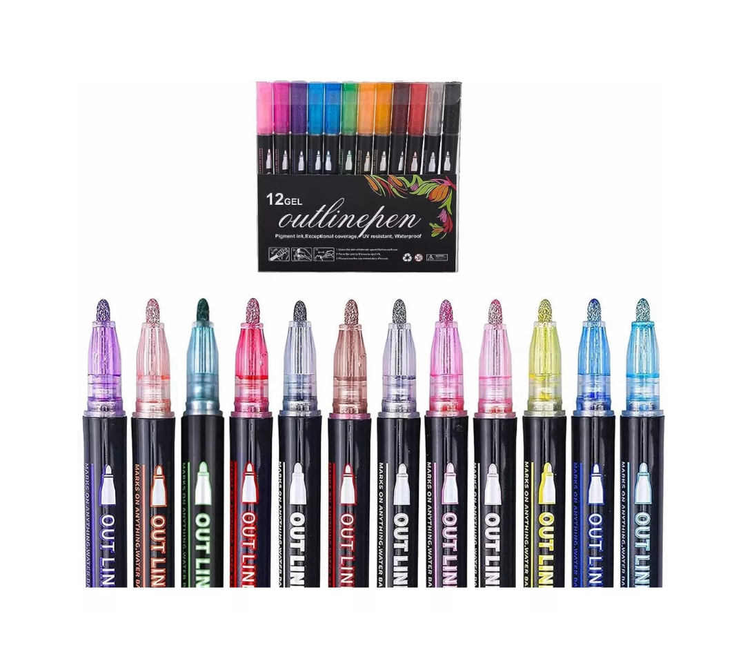 Plumon Metalico Con Contorno De Doble Linea 12 Color Mágicos