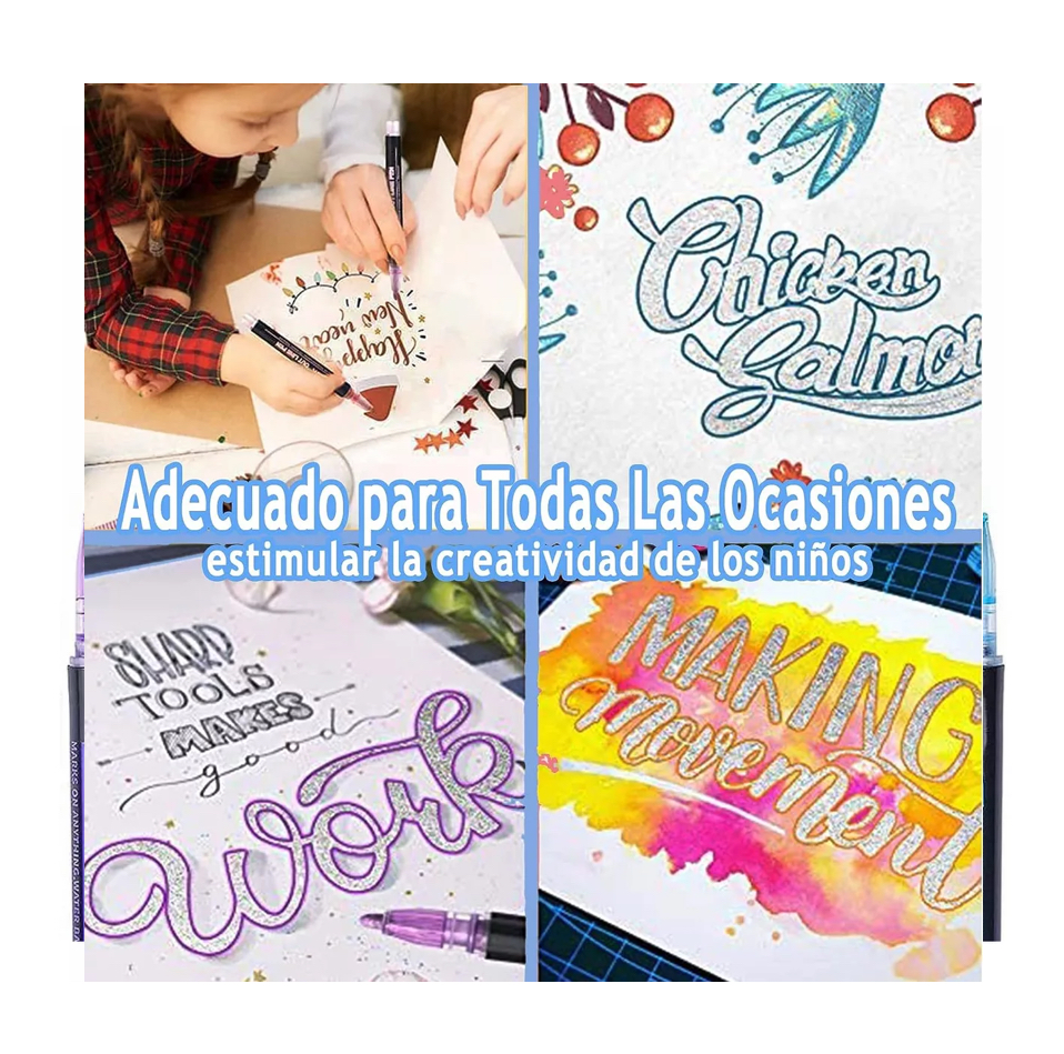 Plumon Metalico Con Contorno De Doble Linea 12 Color Mágicos