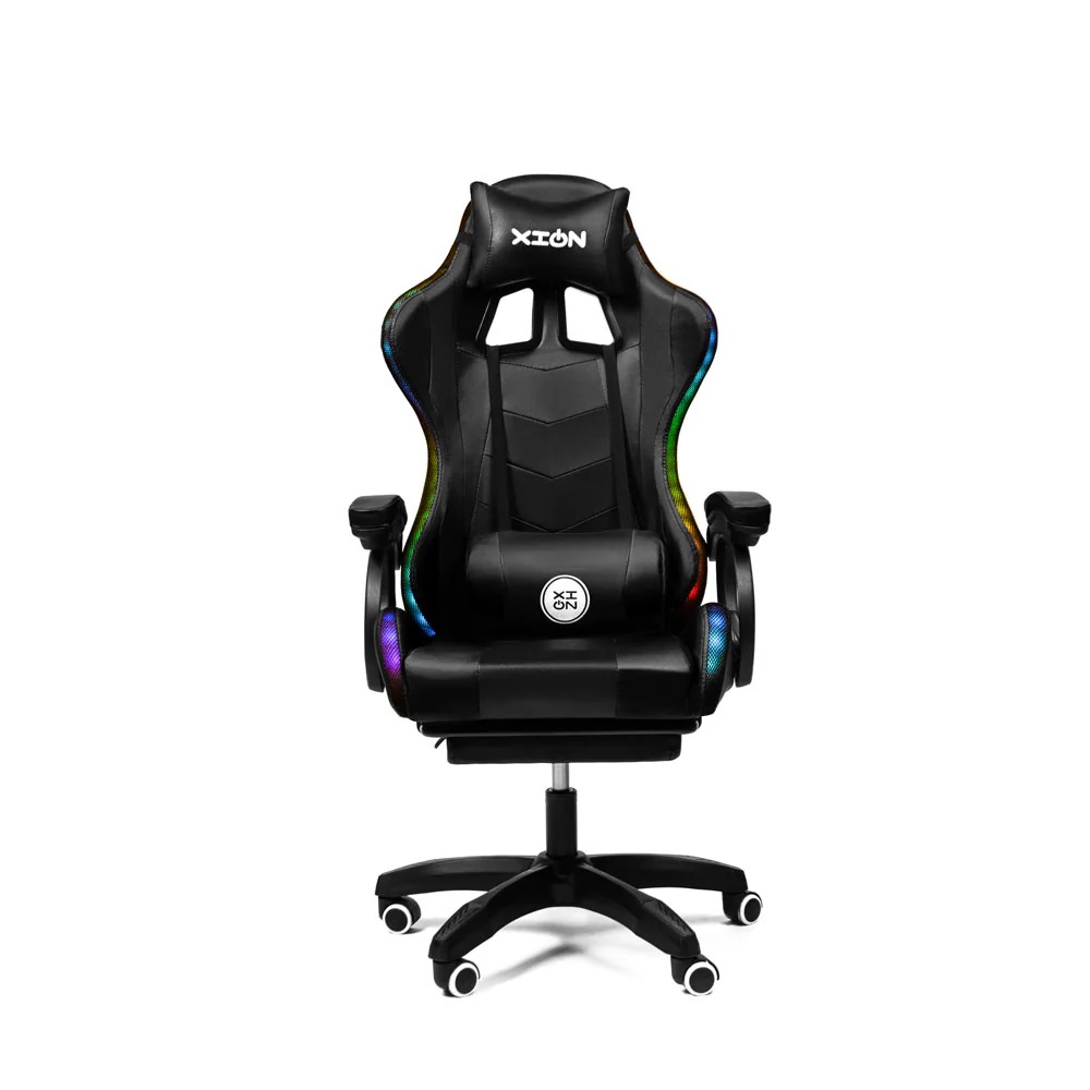 Silla Gamer con LUCES Ergonómica RGB 135° con Masajeador Lumbar y Posapies NEGRA