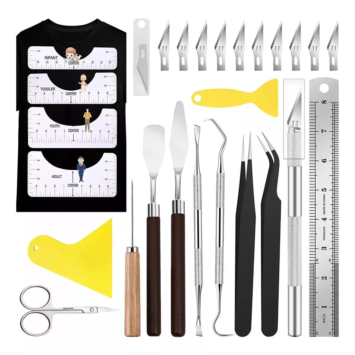 Kit Herramientas Manuales De Vinilo Regla Guía De Playera 26 Piezas