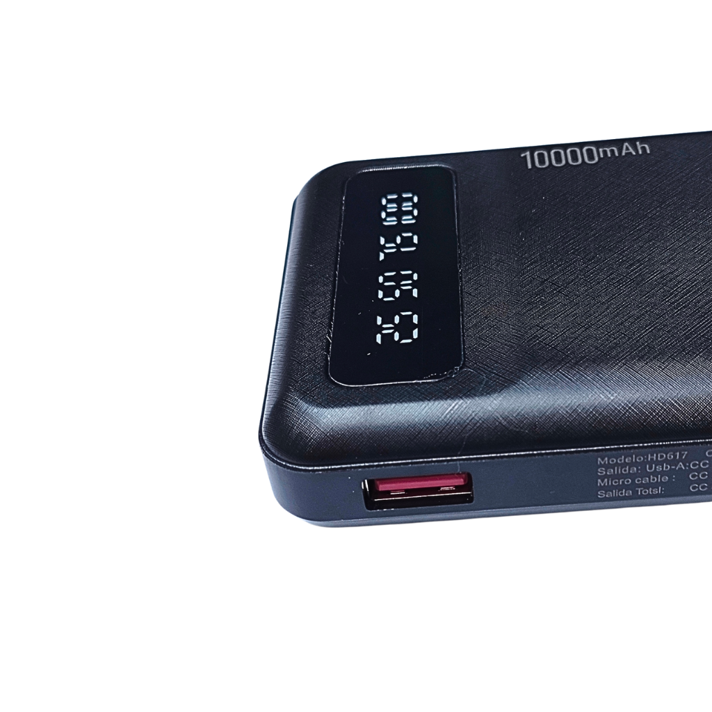 Batería portátil power bank 10000Mha Sabala con 4 salidas cable, con linterna. Negro