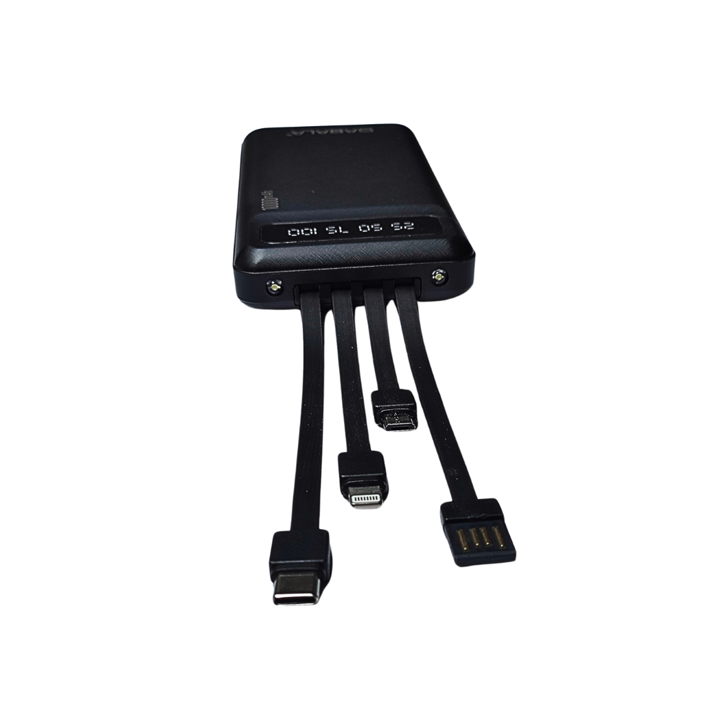 Batería portátil power bank 10000Mha Sabala con 4 salidas cable, con linterna. Negro