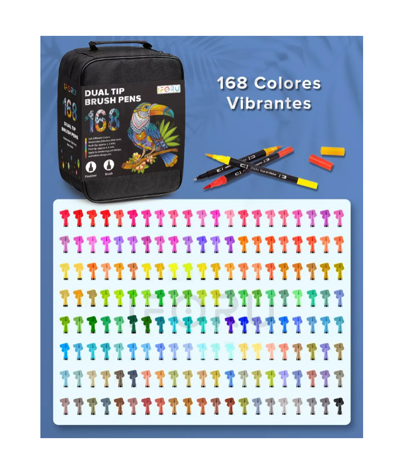 Plumones Punta Pincel Marcadores Doble Punta 168 Colors