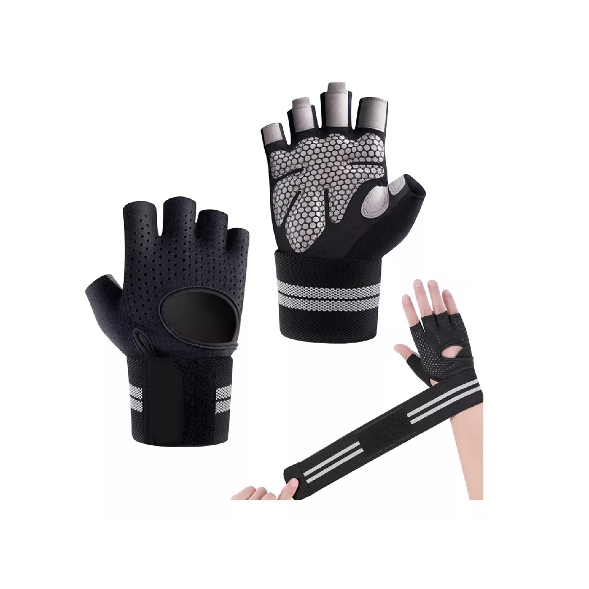 Guantes Para Gym Pesas Deportivos Muñequeras  Negro M