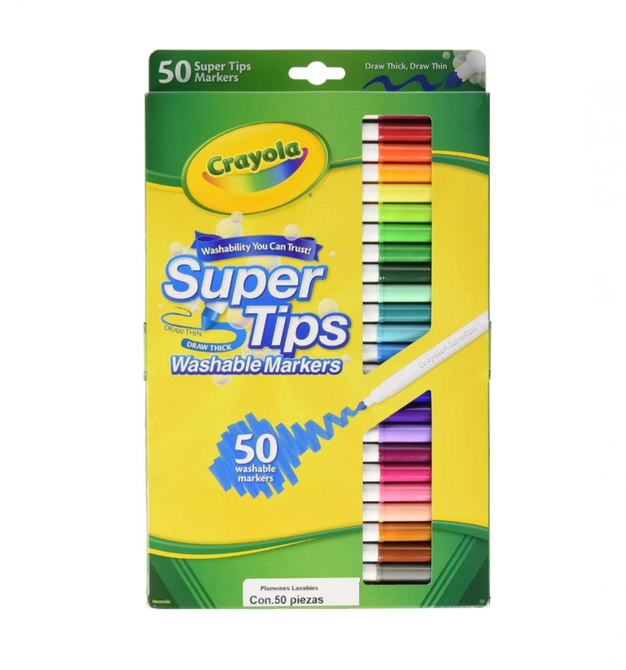 50 Marcadores Super Tips Lavables Lettering Delgados Crayola