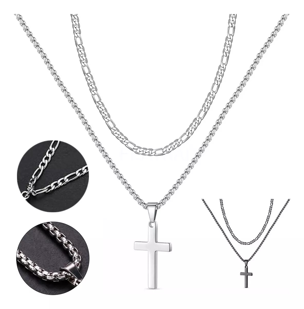 Collar Dijes De Cruz Hombres Joyeria Acero Inoxidable Cadena