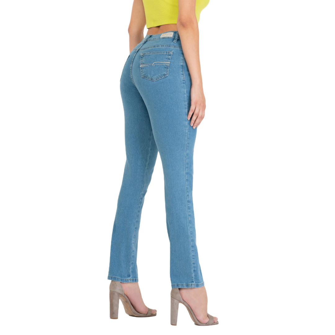 Jeans Scandia Mezclilla Stretch Cintura Alta Recto Azul Bleanch
