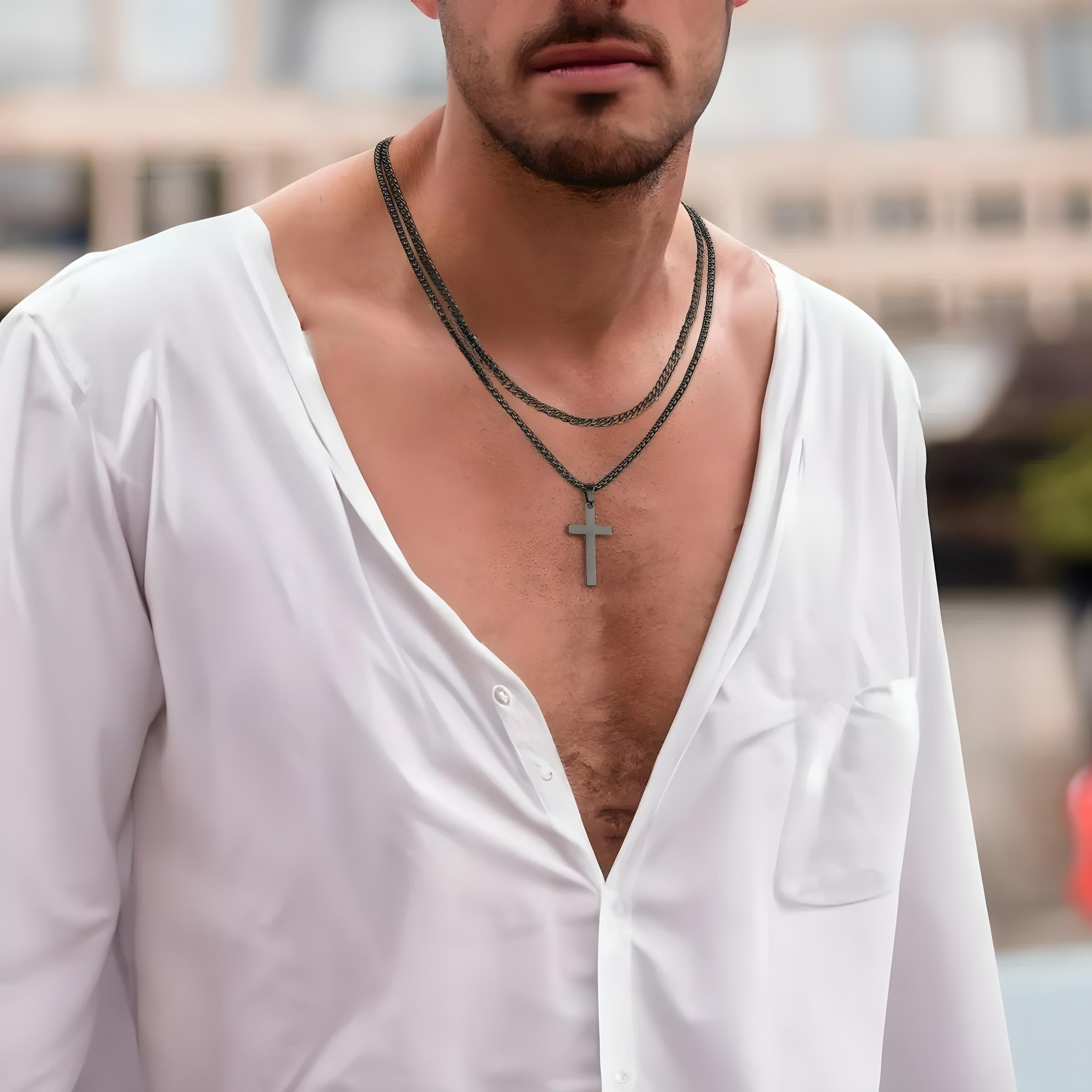 Collar Dijes De Cruz Hombres Joyeria Acero Inoxidable Cadena