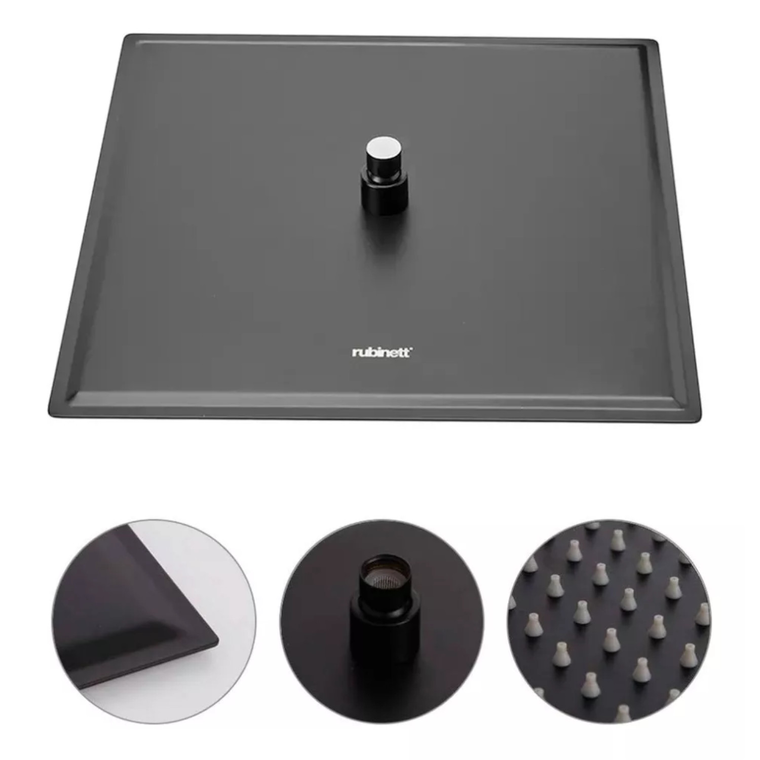 Regadera Cuadrada 15cm Con Brazo Y Chapeton Rubinett Acero inoxidable 304  Negro Mate De Lujo