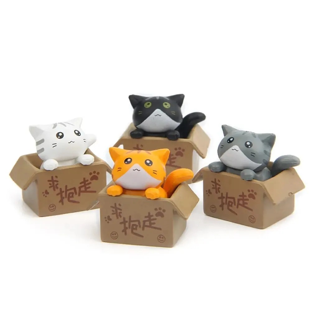 4 Figuras de Colección Mini Gatitos Jardin Decoración PVC