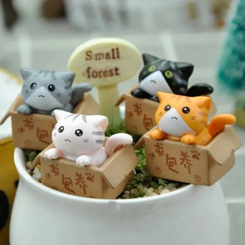 4 Figuras de Colección Mini Gatitos Jardin Decoración PVC