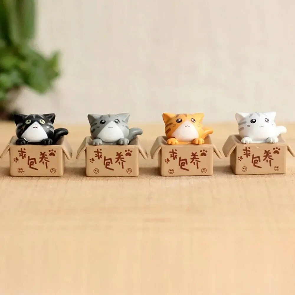 4 Figuras de Colección Mini Gatitos Jardin Decoración PVC