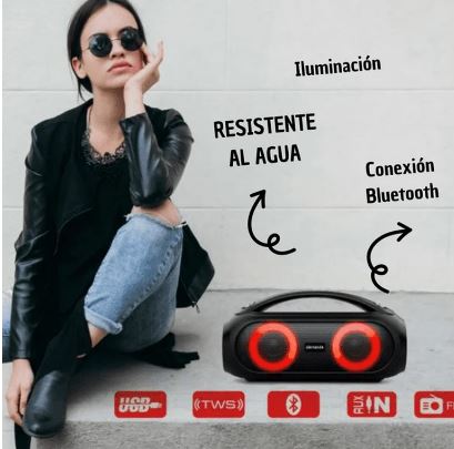 Bocina Portátil Bluetooth y luces + AUDIFONOS Aiwa combo AWS500BT