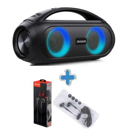 Bocina Portátil Bluetooth y luces + AUDIFONOS Aiwa combo AWS500BT
