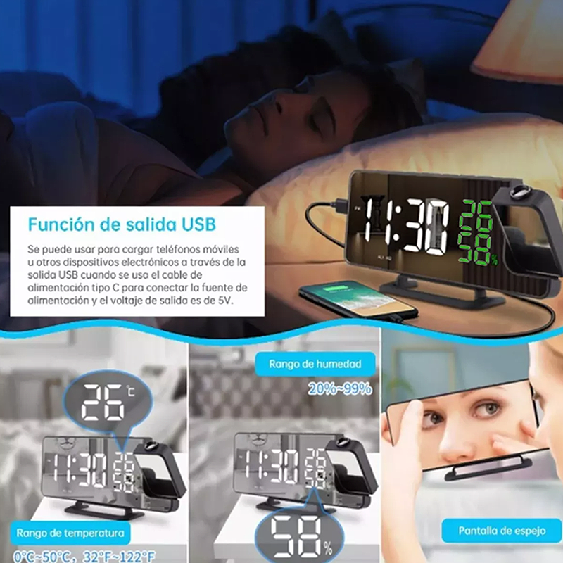 Reloj Despertador Digital Con Proyeccion De Led Multifunción