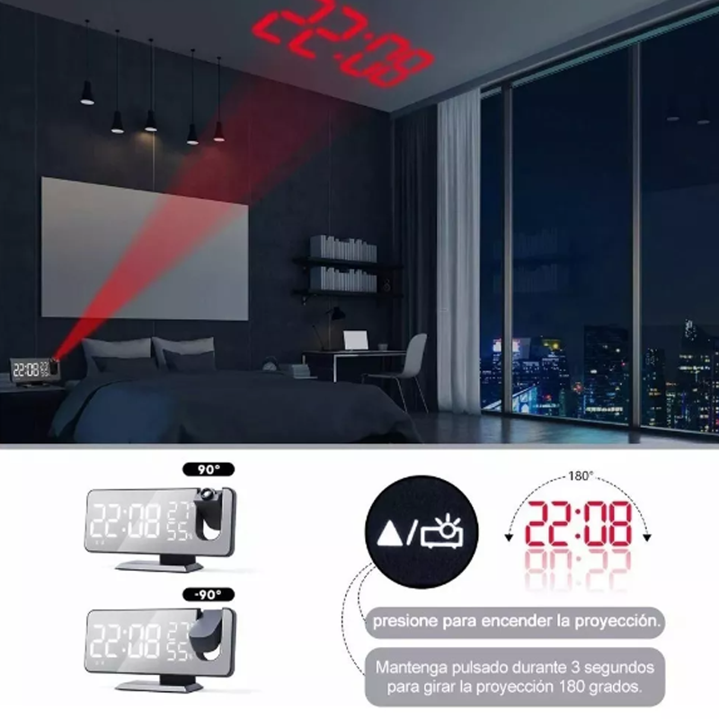 Reloj Despertador Digital Con Proyeccion De Led Multifunción
