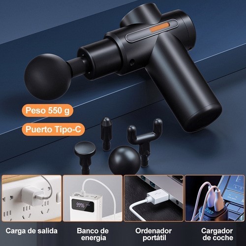 Pistola De Masaje Eléctrico Muscular Masajeador 4 Cabezales Negro