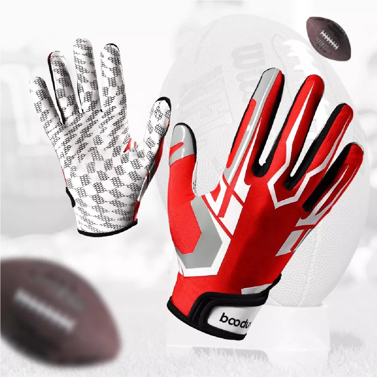 Guantes Antideslizantes Para Fútbol Americano Rojo Talla G