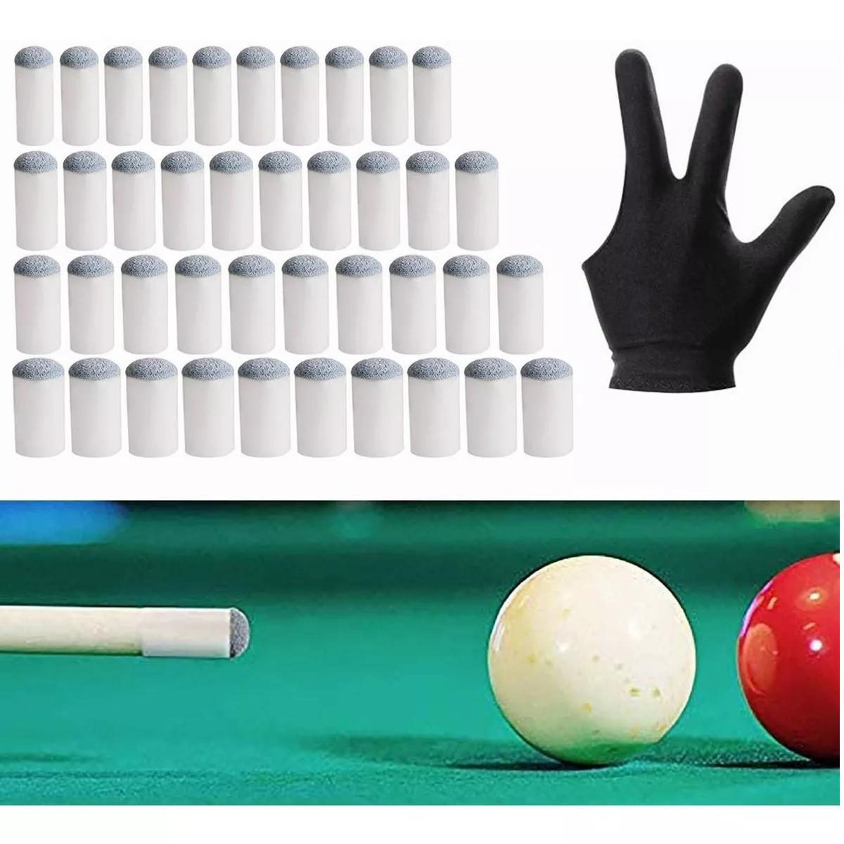 Set 80 Piezas Casquillo Y Guantes Para Tacos De Billar