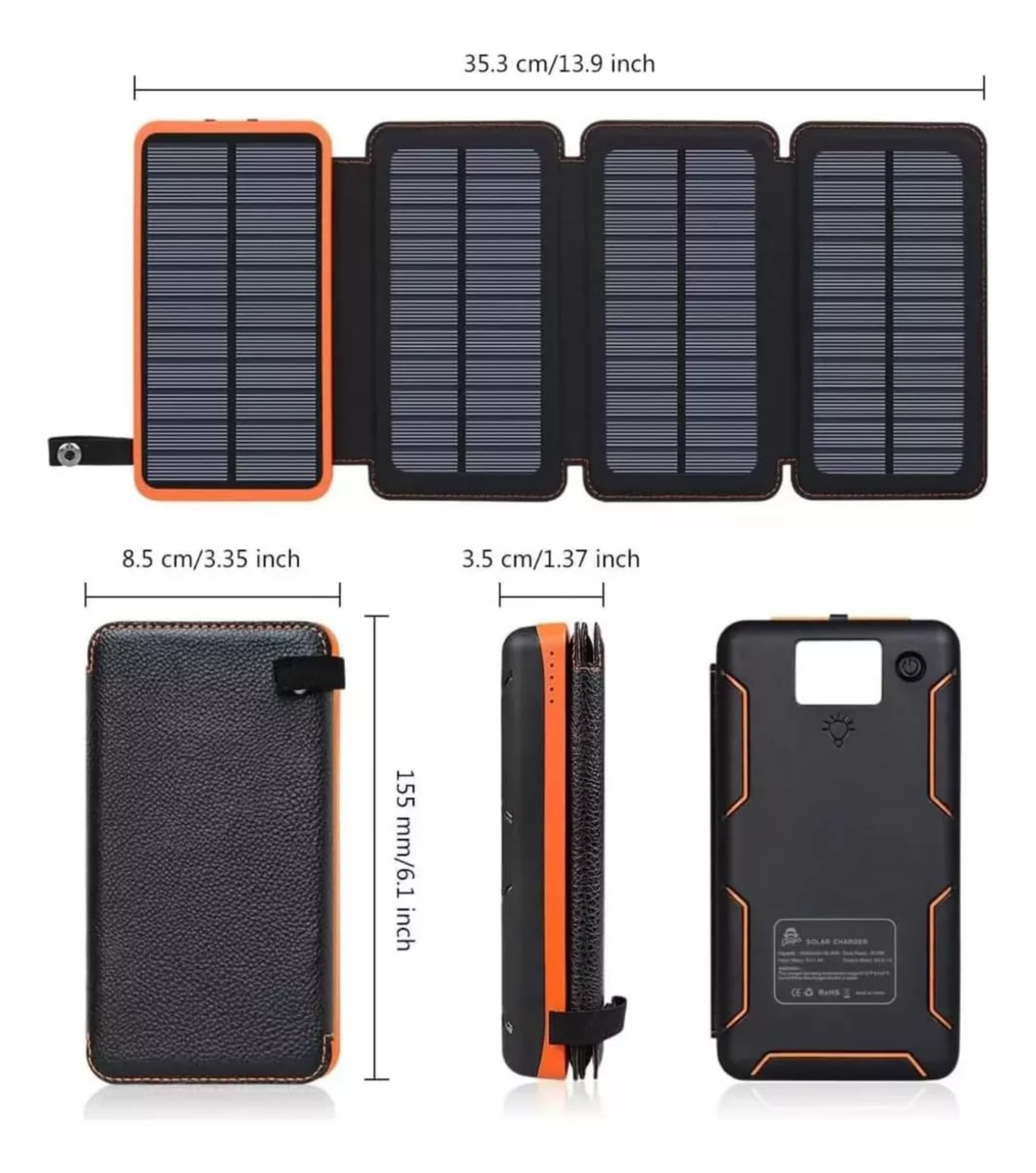 Power Bank Nova Charger Plus 20,000mah Batería Portátil Con 4 Paneles Solares