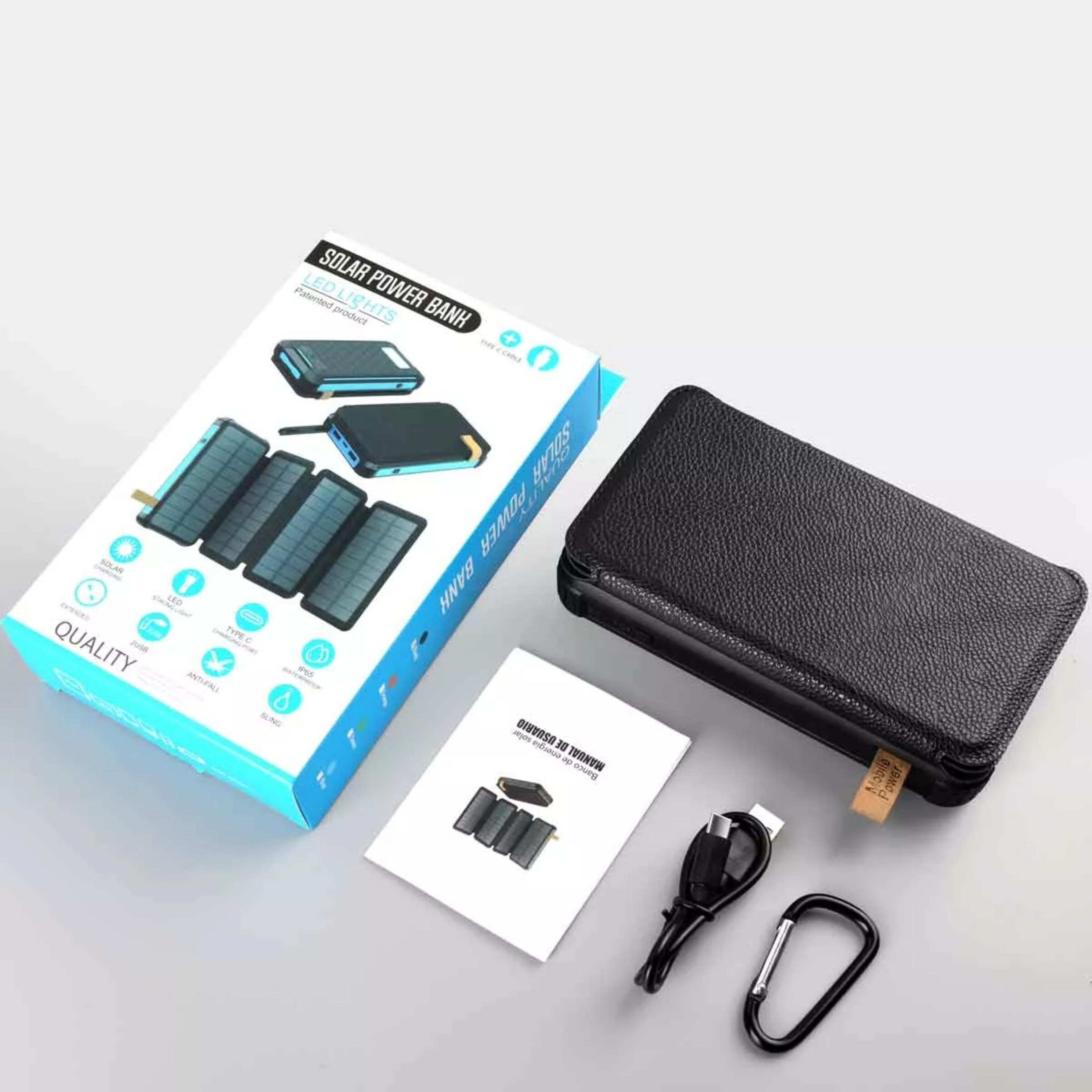 Power Bank Solar Portátil 30000mah Batería 4 Páneles Solares
