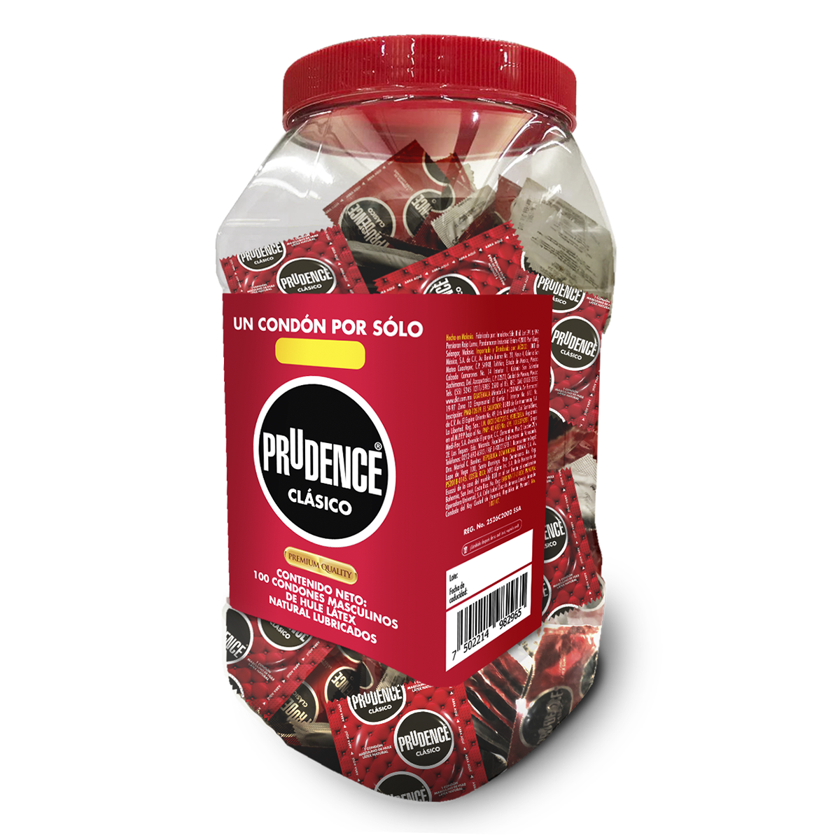 Condones Prudence Clásico Lubricados, Vitrolero Con 100