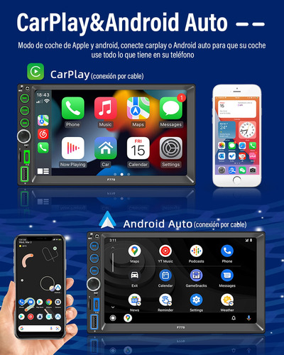 Auto Estereo Pantalla 2 Din Carplay & Android Auto + Camara