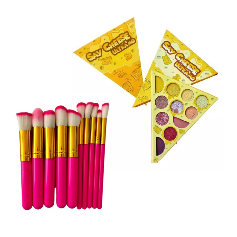 Kit Paleta Sombras Neutras Ultramo Y 10 Brochas De Maquillaje Kabuki