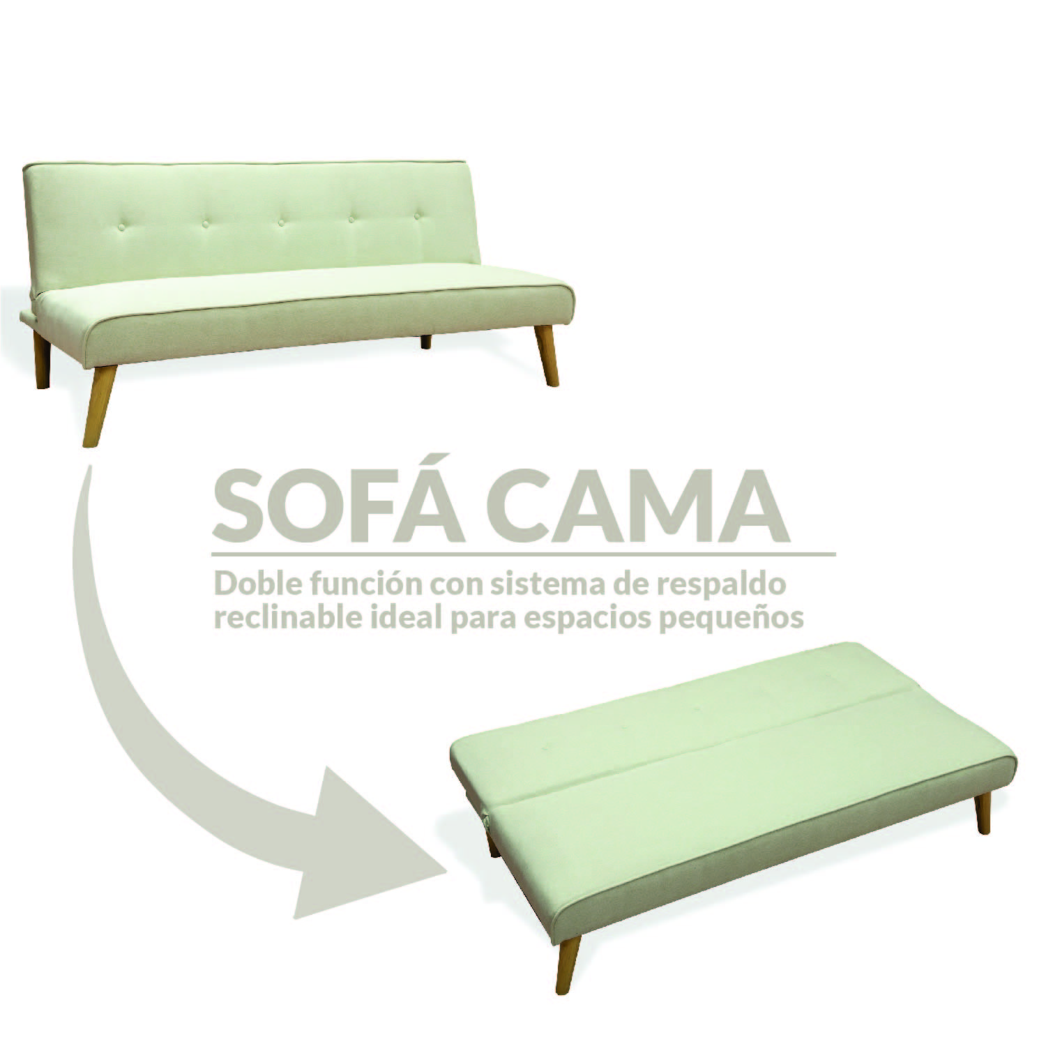 Ilios Innova | Sofá Cama Plegable para tres plazas | Resistente y Elegante Sillón Armable Convertible con Estructura de Madera Tapizado Lino