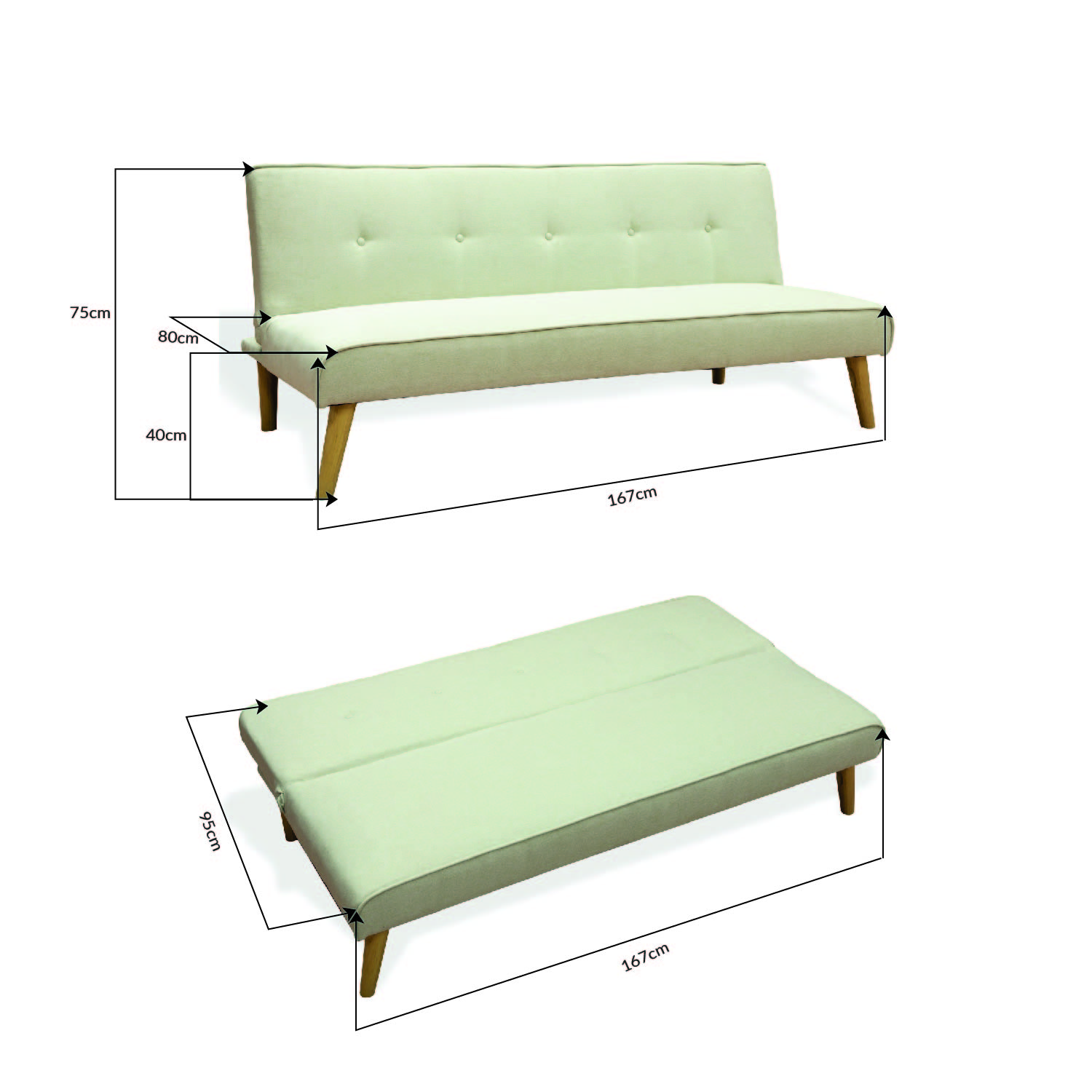 Ilios Innova | Sofá Cama Plegable para tres plazas | Resistente y Elegante Sillón Armable Convertible con Estructura de Madera Tapizado Lino