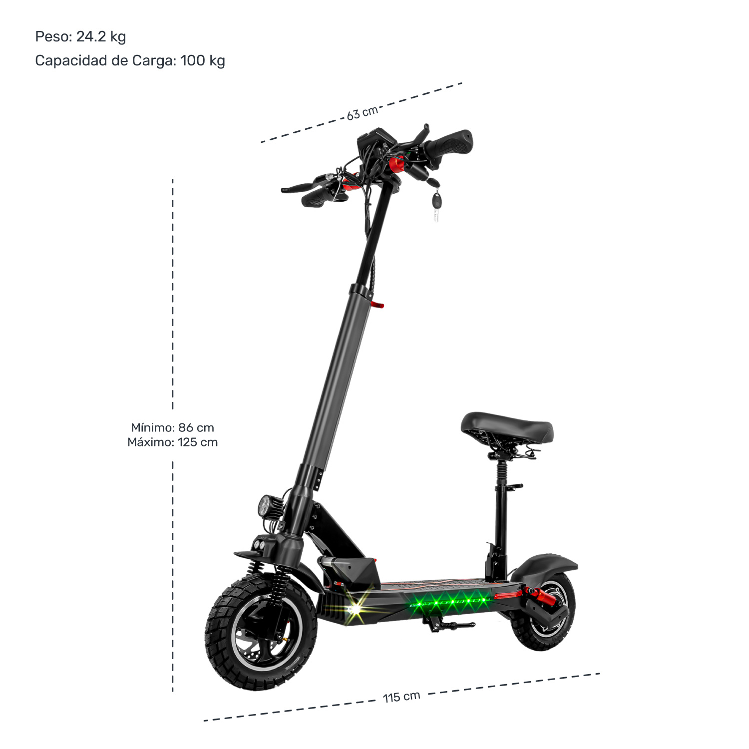 Scooter Electrico Plegable e-Be Asiento Vel 45km/h Luz Led 600 W
