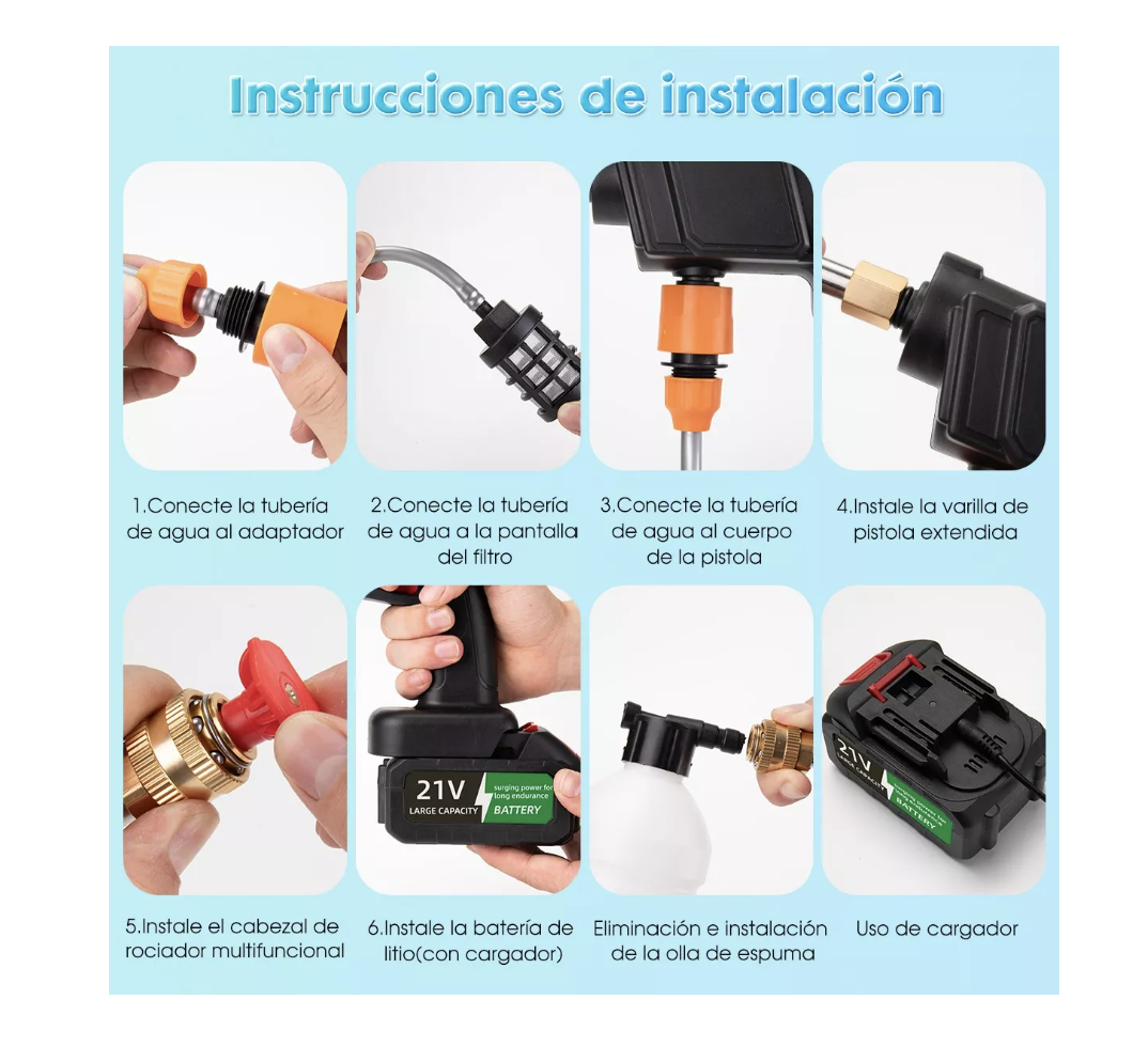 Hidrolavadora Inalámbrica Electrica Pistola Lavado Portatil T