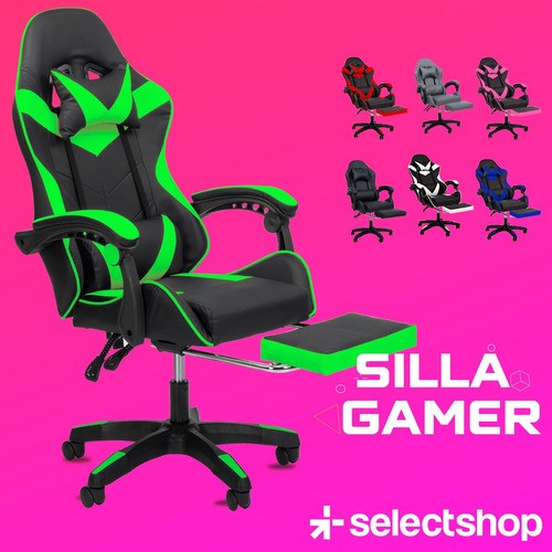 Silla Gamer Reclinable Giratoria Ergonómica Súper Cómoda Verde/Negro