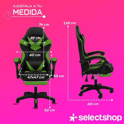 Silla Gamer Reclinable Giratoria Ergonómica Súper Cómoda Verde/Negro