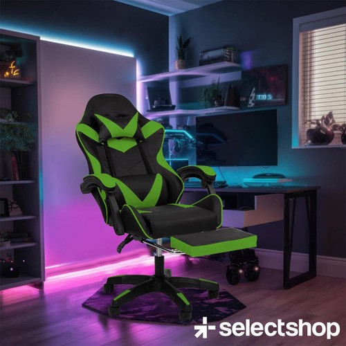 Silla Gamer Reclinable Giratoria Ergonómica Súper Cómoda Verde/Negro