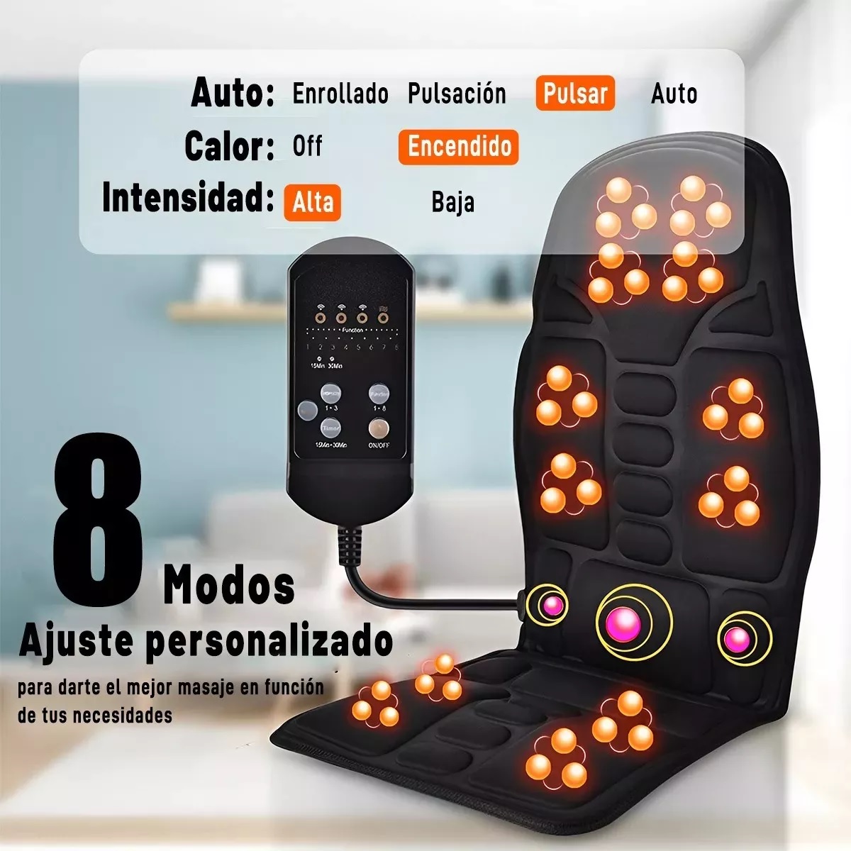 Cojín Masajeador Shiatsu Con Calor Para Sillón Silla Auto