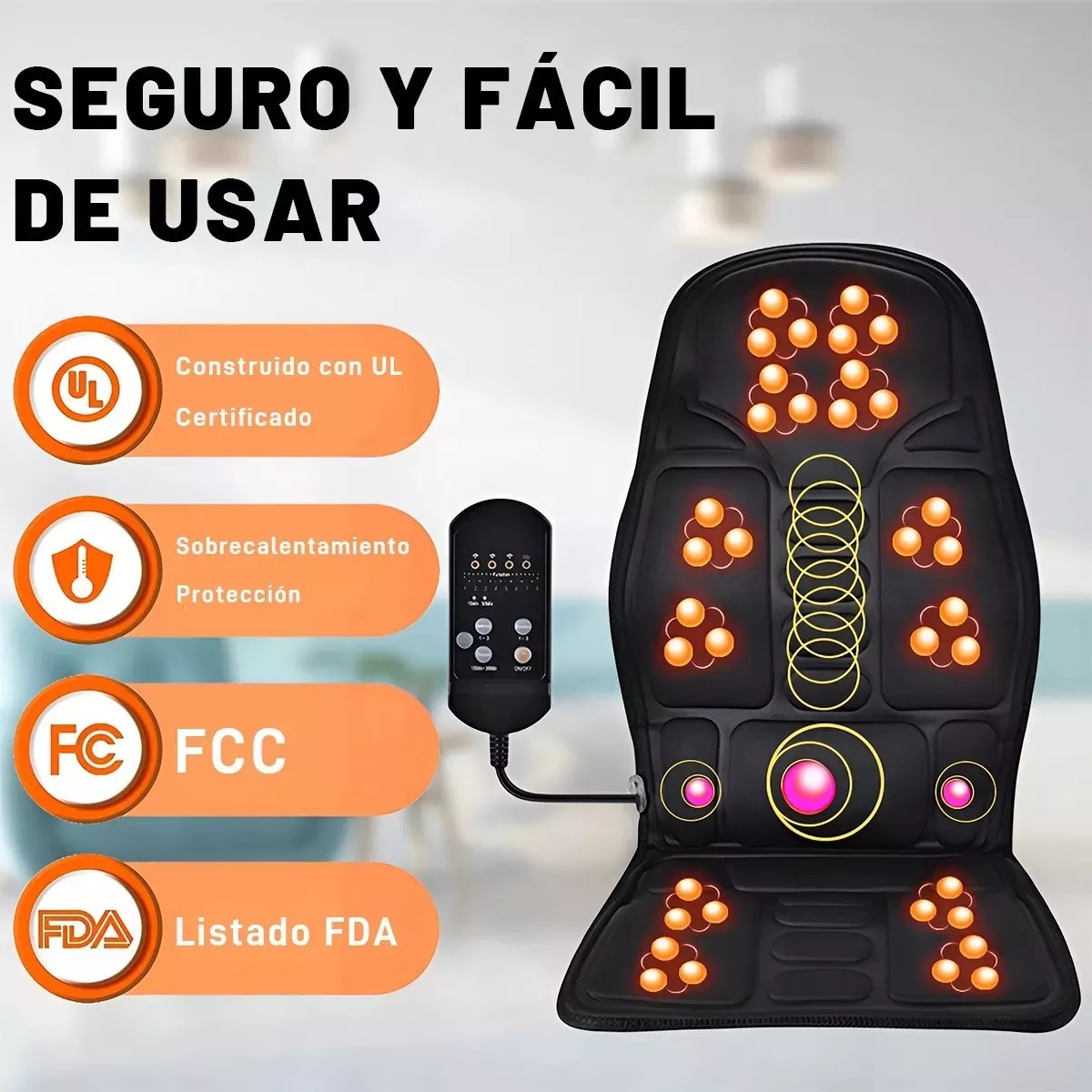 Cojín Masajeador Shiatsu Con Calor Para Sillón Silla Auto