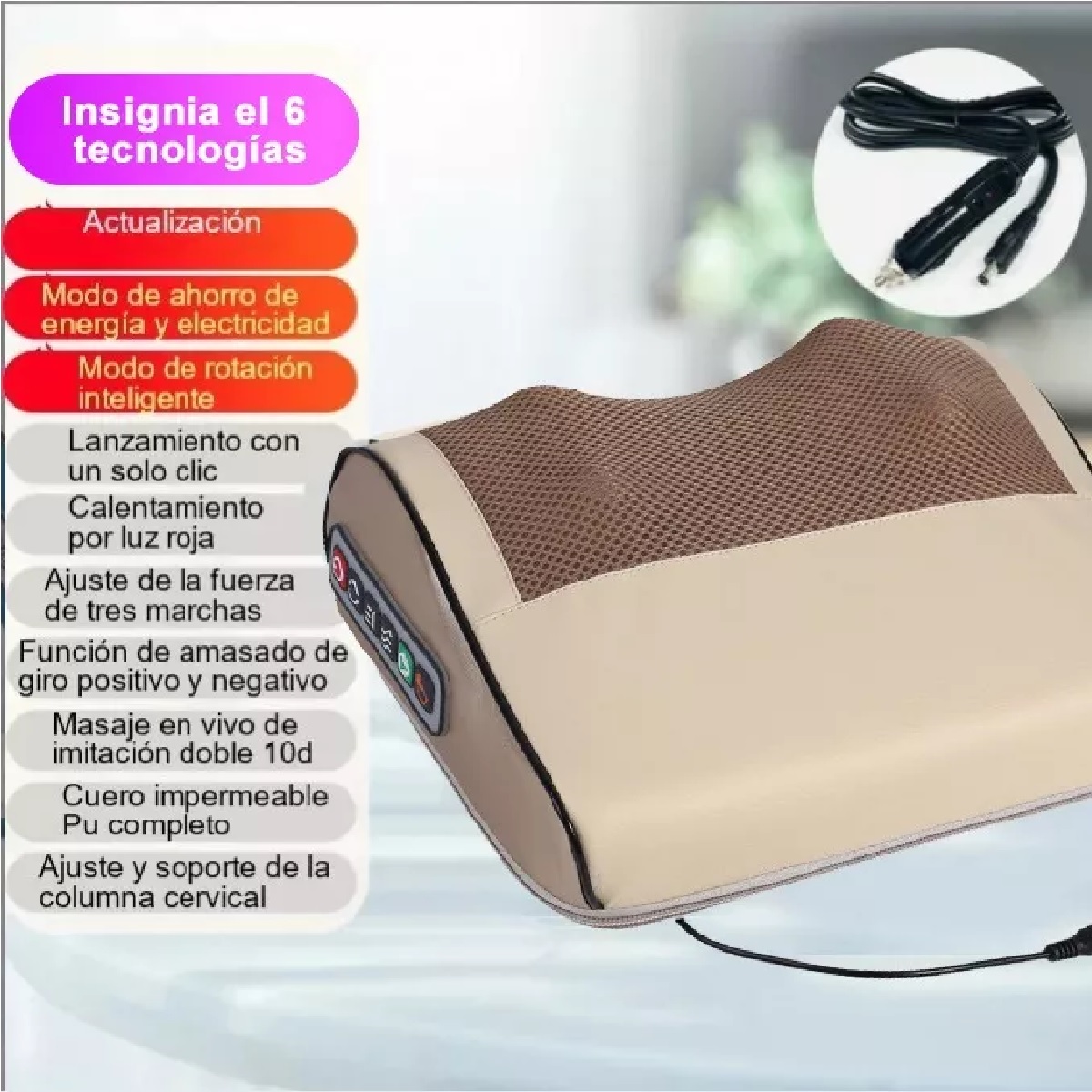 Almohada Masajeadora De Cuello Multifuncional Y Eléctrica Color Dorado