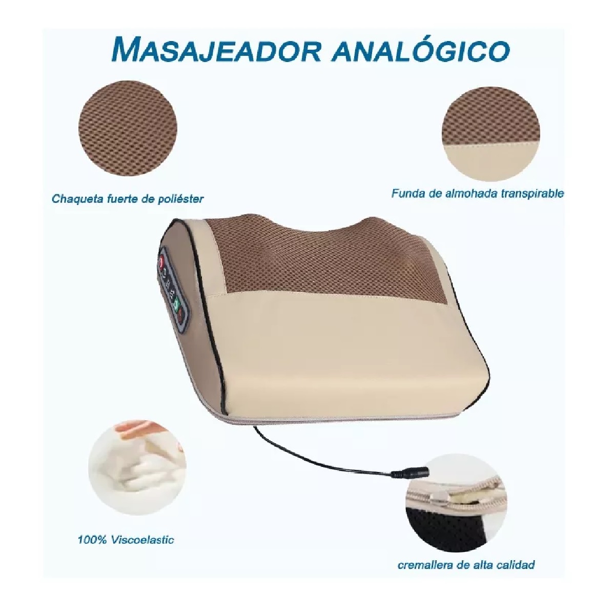 Almohada Masajeadora De Cuello Multifuncional Y Eléctrica Color Dorado