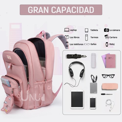 Mochila Escolar de Viaje Bolsa Juvenil De Moda Para Laptop Color Rosa C