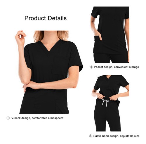 Conjunto De Trabajo De Uniforme Quirúrgico Para Hospital MEDIANO, NEGRO