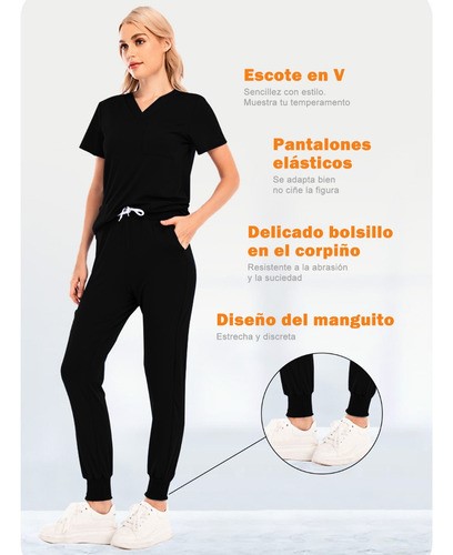 Conjunto De Trabajo De Uniforme Quirúrgico Para Hospital MEDIANO, NEGRO